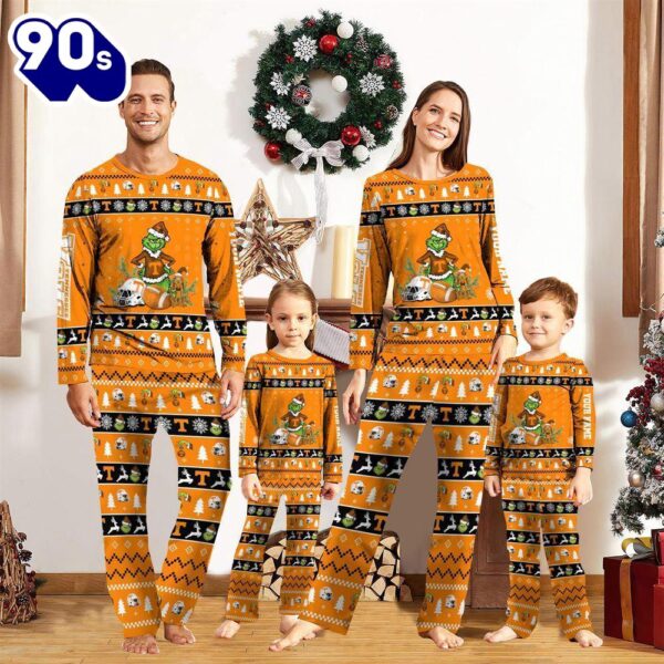 Tennessee Volunteers NCAA Custom Name Grinch Christmas And Sport Team Pajama Set  Gift Christmas