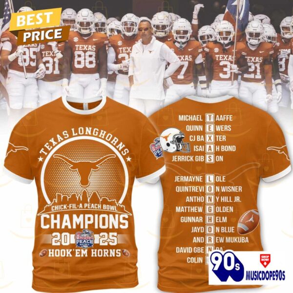 Texas Longhorns Chick Fil A Peach Bowl 2025 Champions 3D T-Shirt