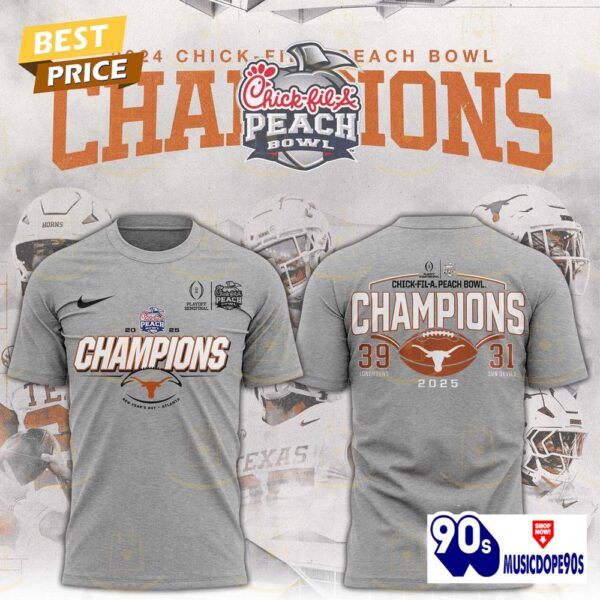 Texas Longhorns College Football Playoff 2025 Peach Bowl Champions 3D T-Shirt