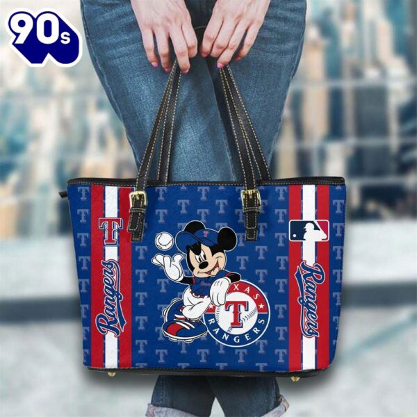 Texas Rangers Mlb Mickey Women Leather Tote Bag