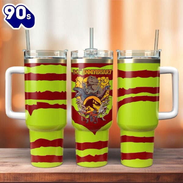 The Jurassic Park 30th Anniversary Movie Custom Stanley Quencher 40oz Stainless Steel Tumbler  For Fans