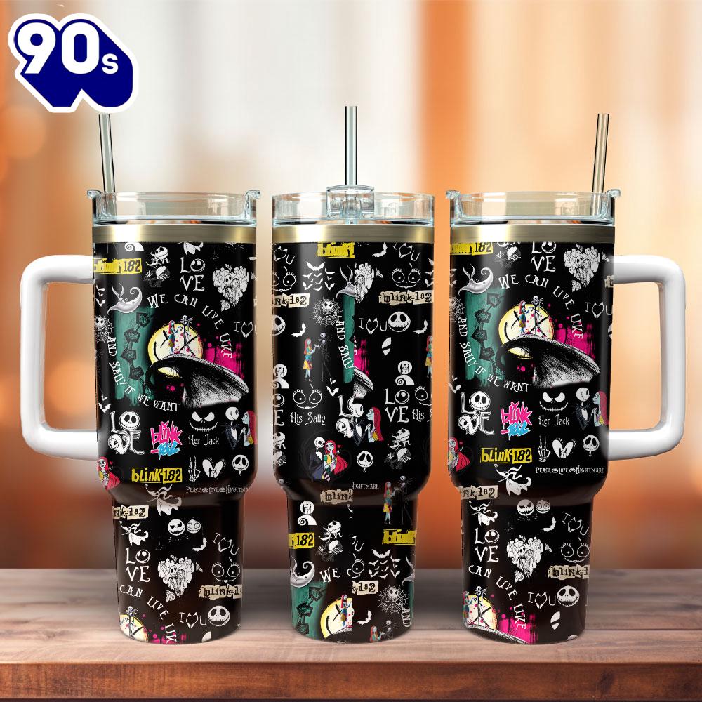 The Nightmare Before Christmas Movie And Blink 182 Music Custom Stanley Quencher 40oz Stainless Steel Tumbler With Handle For Fans The Nightmare Before Christmas Movie And Blink 182 Music Custom Stanley Quencher 40oz Stainless Steel Tumbler With Handle For Fans