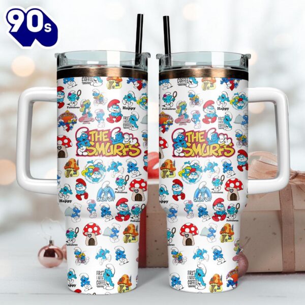 The Smurfs Cartoon Custom Stanley Quencher 40oz Stainless Steel Tumbler  For Fans