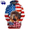 Tibetan Mastiff Dog 3D Face Graphic Premium America Flag Hoodie   Gift Christmas