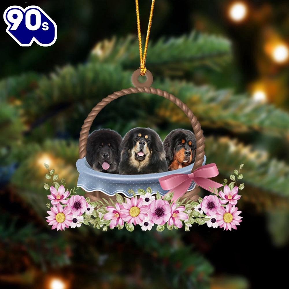 Tibetan Mastiff Dogs In The Basket Ornament, Gift For Christmas Tibetan Mastiff Dogs In The Basket Ornament, Gift For Christmas