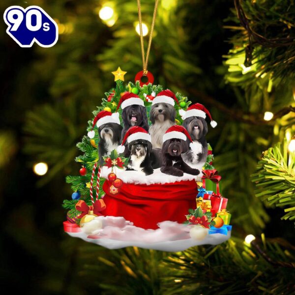 Tibetan Terrier Dogs In A Gift Bag Christmas Ornament, Gift For Christmas