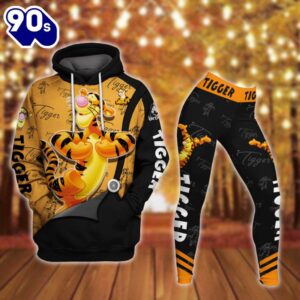 Tigger Pattern Hoodie And Leggings Combo Set