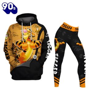 Tigger Pattern Hoodie And Leggings Combo Set