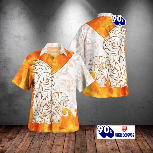 Tribal Style Pokemon Growlithe Design Hawaiian Shirt