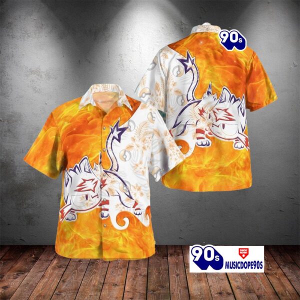 Tribal Style Pokemon Litten Design Hawaiian Shirt
