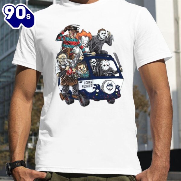 Uconn Huskies Horror Movies Characters Bus Halloween 2024 T-Shirts