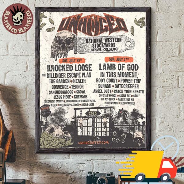 Unhinged Festival 2025 Lineup Poster At National Western Stockyards In Denver Colorado On July 26 And 27 2025 Canvas