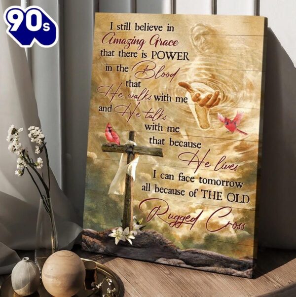 Unique Cross Red Cardinal Jesus I Still Believe In Amazing Grace Canvas Wall Art