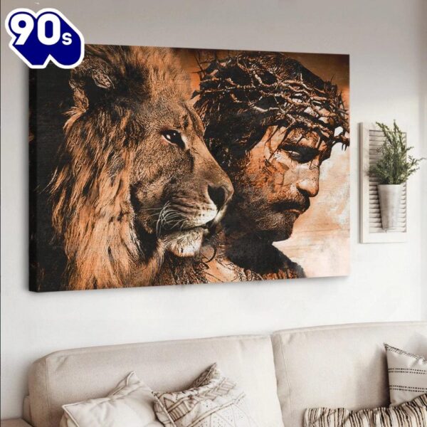 Unique Jesus Painting Amazing Lion Crown Of Thorn Canvas Wall Art