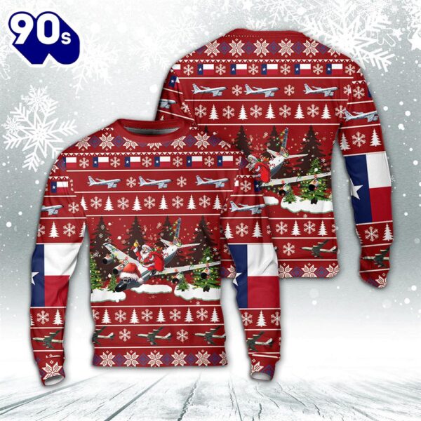 US Air Force RC-135 Aircraft And Texas Flag Christmas Sweater