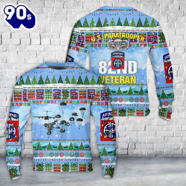 US Army 82nd Airborne Division Veteran Paratrooper Christmas AOP Sweater