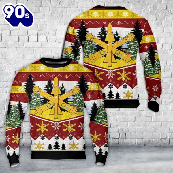 US Army Air Defense Artillery Branch Insignia Christmas AOP Knitted Sweater