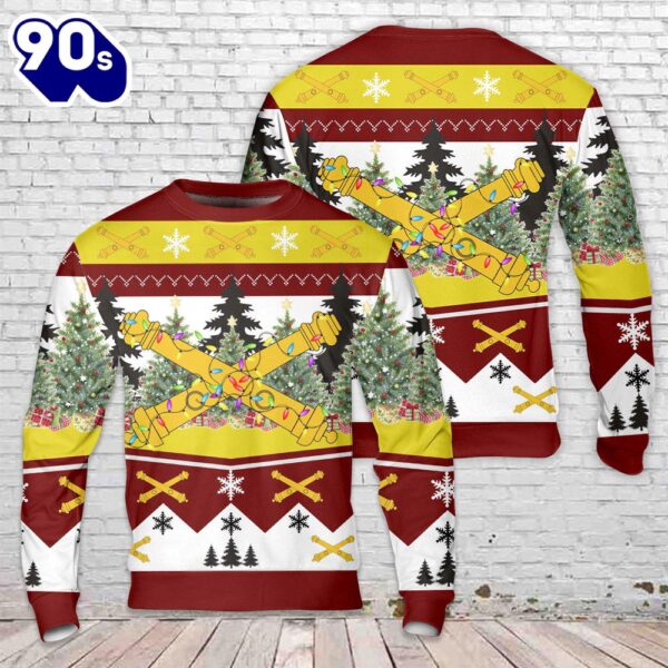 US Army Field Artillery Branch Insignia Christmas AOP Knitted Sweater