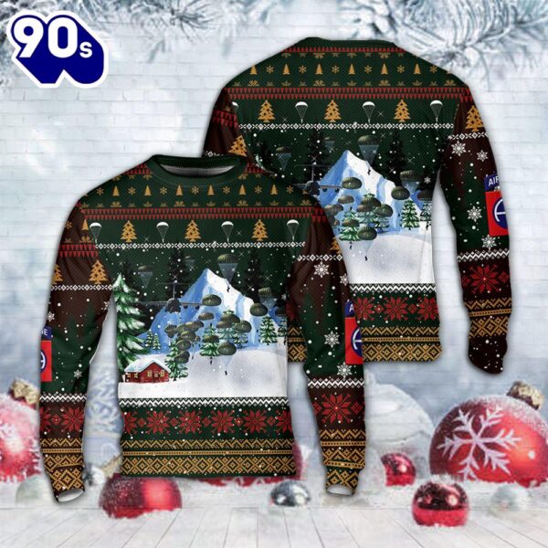 US Army Paratroopers With The 82nd Airborne Division Parachute Christmas AOP Sweater