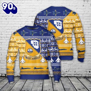 US Navy Blue Angles Christmas AOP Knitted Sweater