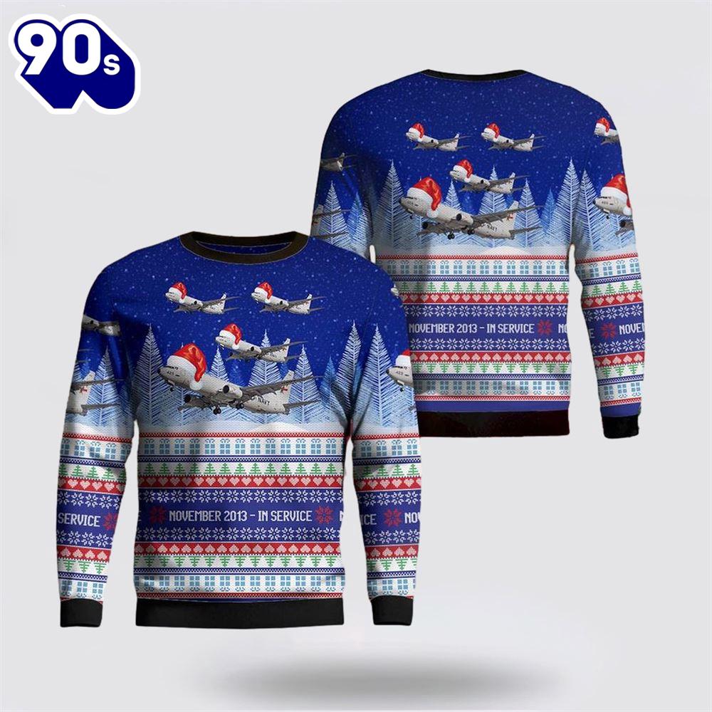 US Navy Boeing P-8 Poseidon Christmas Sweater 3D US Navy Boeing P-8 Poseidon Christmas Sweater 3D