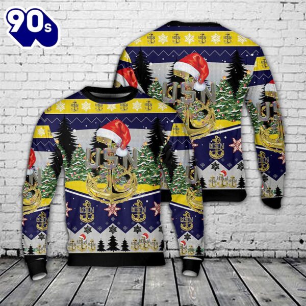 US Navy Chief Anchor Christmas AOP Sweater