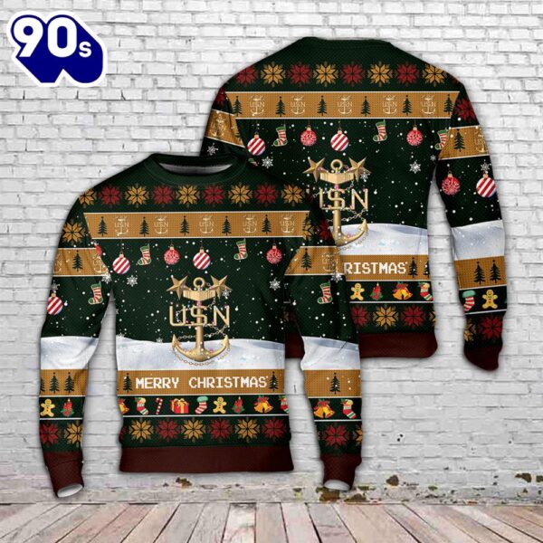 US Navy Master Chief Anchor Christmas AOP Sweater