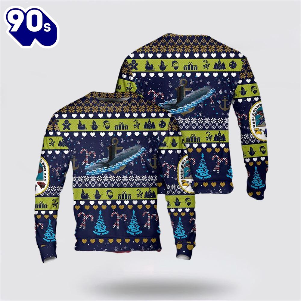 US Navy USS Columbia (SSN-771) Christmas AOP Sweater US Navy USS Columbia (SSN-771) Christmas AOP Sweater