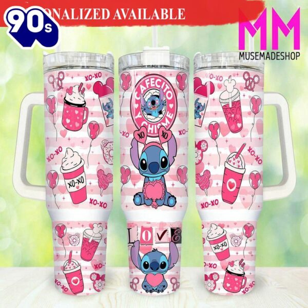 Valentines Stitch Cartoon 40oz Tumbler Happy Valentines Day – 40oz Tumbler with Handle