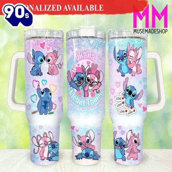 Valentines Stitch Cartoon 40oz Tumbler  Happy Valentines Day – 40oz Tumbler with Handle