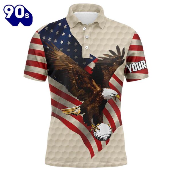 Vintage American Flag Eagle Mens Golf Polo Shirts Custom Mens Patriotic Polo Shirts Best Men Golf Wear  Gift Christmas