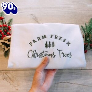 Vintage Christmas Tree Farm Embroidered Crewneck Merry Christmas Santa Gift Shirt