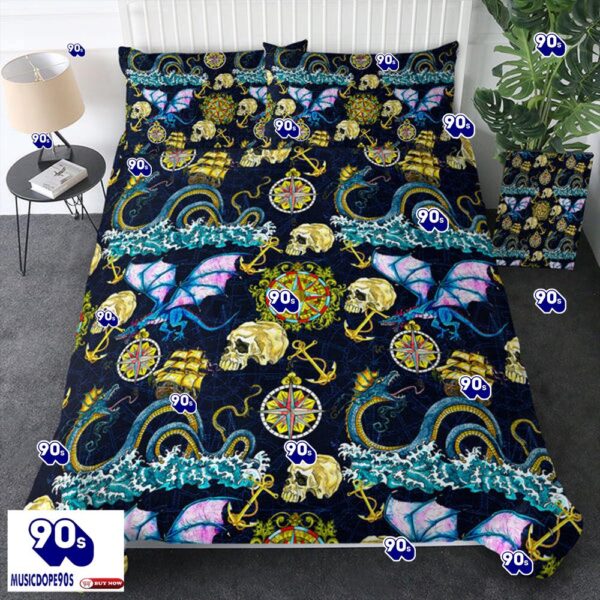 Vintage Dragonflies Skull Bedding Set