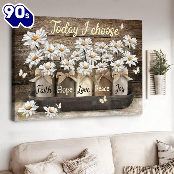 Vintage Glass Jar Daisy Flower Today I Choose Joy Canvas Wall Art