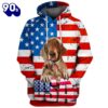 Vizsla Dog 3D Face Graphic Premium America Flag Hoodie   Gift Christmas