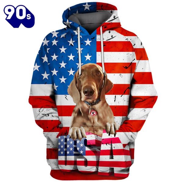 Vizsla Dog 3D Face Graphic Premium America Flag Hoodie   Gift Christmas