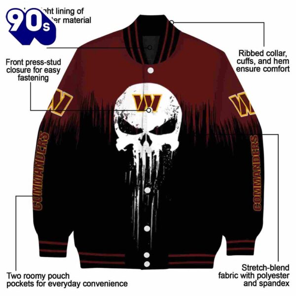 Washington Commanders Punisher Skull Burgundy Black White Jacket