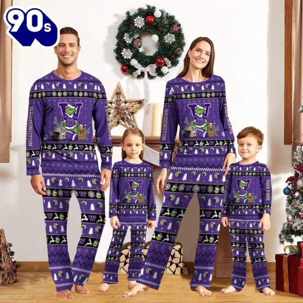 Washington Huskies NCAA Custom Name Grinch Christmas And Sport Team Pajama Set  Gift Christmas