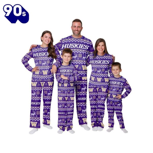 NCAA Family Pajama Sets  Washington Huskies NCAA Patterns Essentials Christmas Holiday Family Matching Pajama Sets