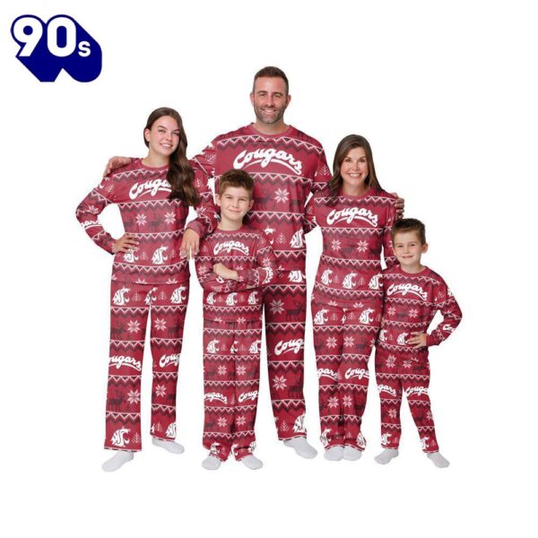 NCAA Family Pajama Sets  Washington State Cougars NCAA Patterns Essentials Christmas Holiday Family Matching Pajama Sets