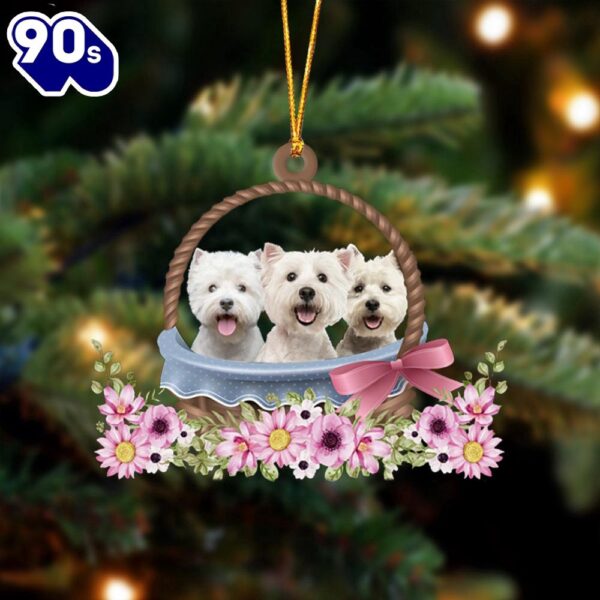 West Highland White Terrier Dogs In The Basket Ornament, Gift For Christmas