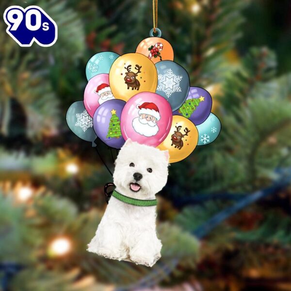 West Highland White Terrier With Balloons Christmas Ornament, Gift For Christmas