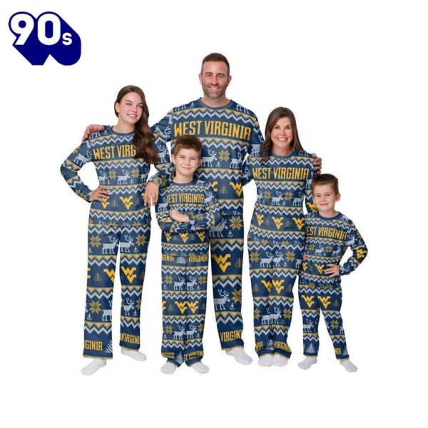 NCAA Family Pajama Sets  West Virginia Mountaineers NCAA Patterns Essentials Christmas Holiday Family Matching Pajama Sets