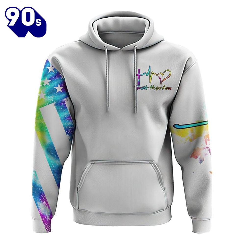 White Faith Cross Wings Colorful Watercolor 3D Hoodie White Faith Cross Wings Colorful Watercolor 3D Hoodie