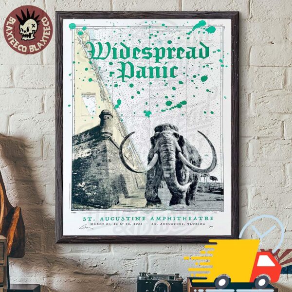Widespread Panic St Augustine Merch 2025 Show Poster By Tom Shaw At St Augustine Amphitheatre Florida On March 21Canvas