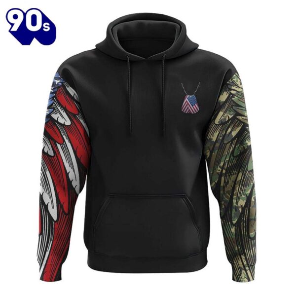 Wings Veteran American Flag Cross Smoke 3D Hoodie