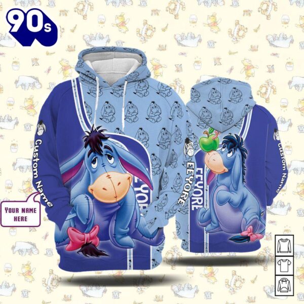 Winnie The Pooh Cartoon Eeyore Form Hoodie All Over Printed 3D Personalized Custom Name Unisex Men Women