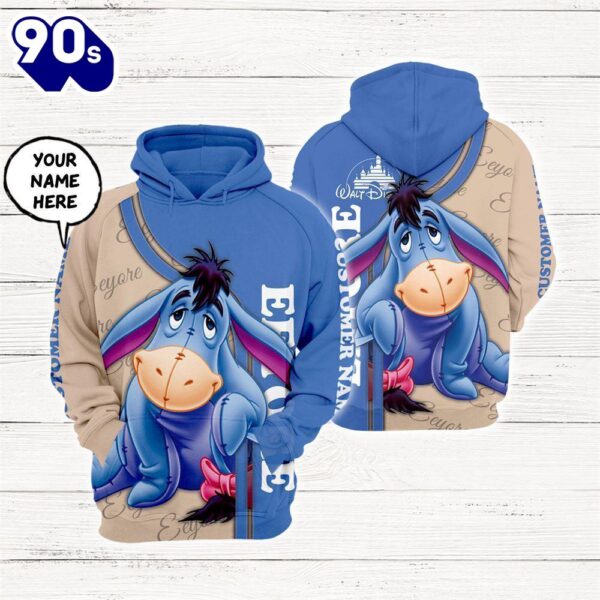 Winnie The Pooh Cartoon Eeyore Personalized Custom Name Hoodie All Over Printed 3D Unisex Men Women