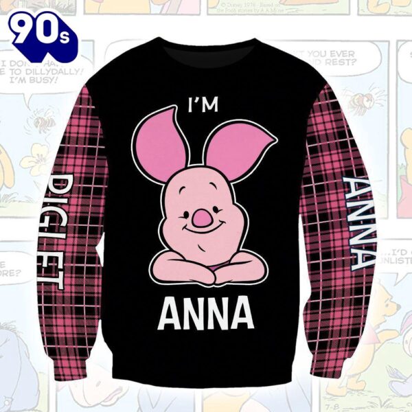 Winnie The Pooh Cartoon Piglet Aholic Gingham Hoodie All Over Printed 3D Personalized Custom Name Unisex Men Women