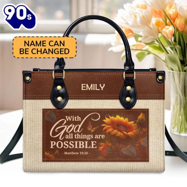 With God All Things Are Possible Custom Name Leather Handbags For Women, Christian Bags  Gift For Women Christmas